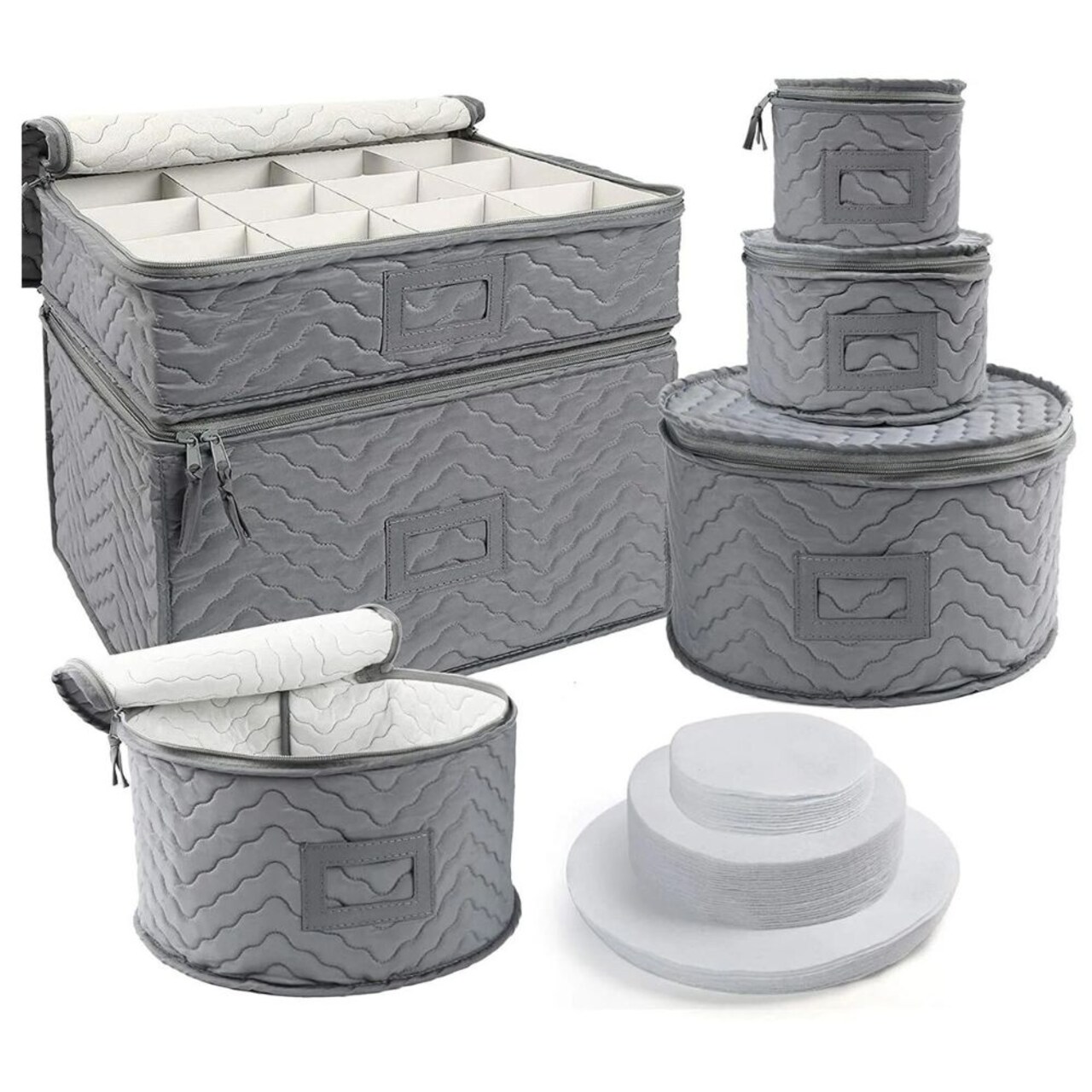 Felt Quilted Storage Containers Plate, Platter, Glass, and Stemware Case